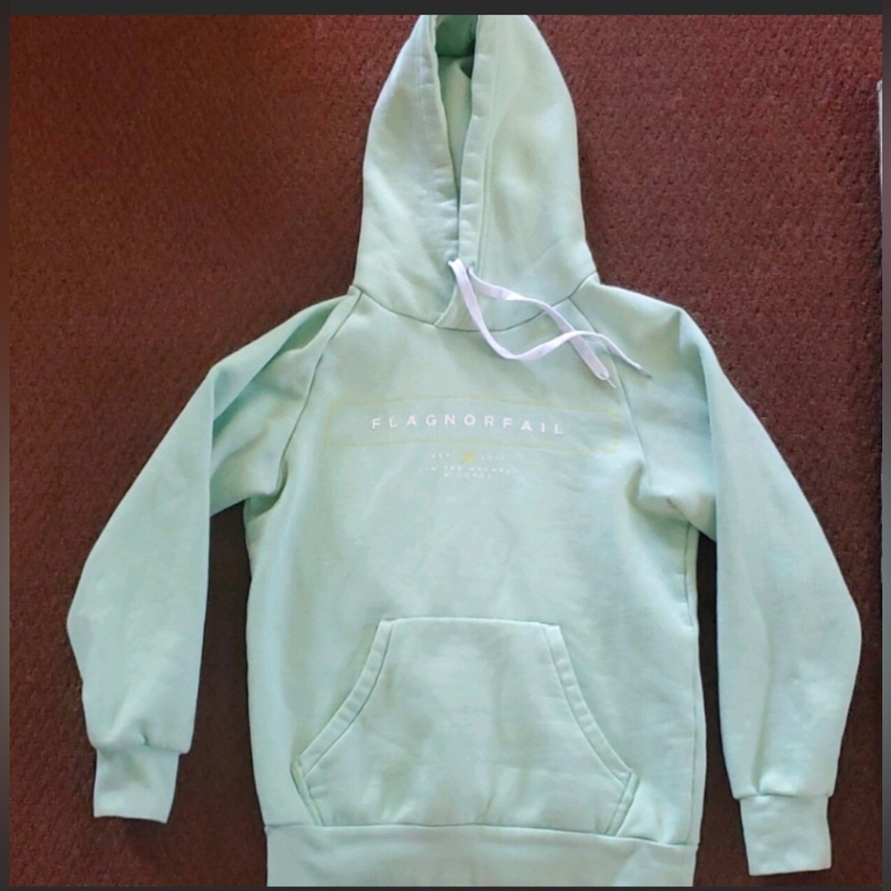 Flag nor fail pullover hoodie mint green color size S